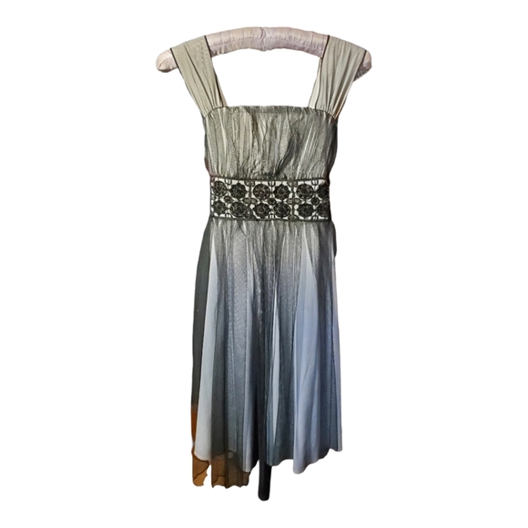 GIRLS SIZE 16 BLACK TOOL DRESS.EMPIRE WAIST WITH BEADING - Picture 2 of 7